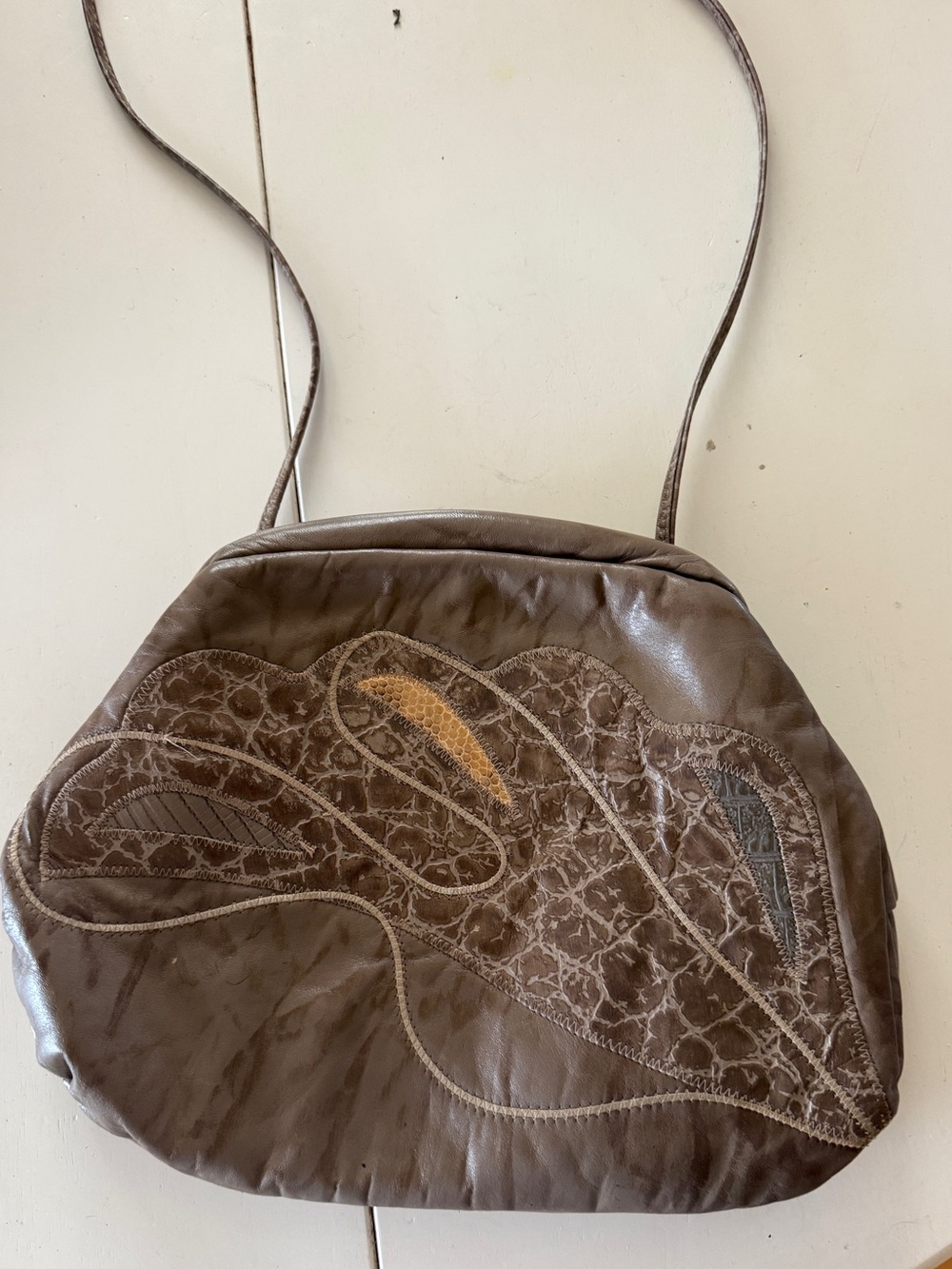 1970’s Vintage Fifth Avenue Leather Crossbody Bag with Decorative Stitch